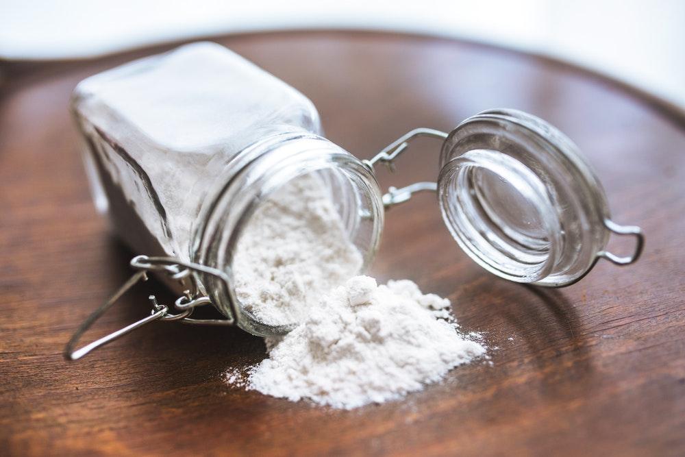 Flour spilled out on a table